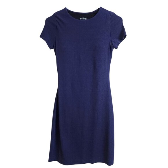 OGL Dresses & Skirts - OGL MOVE Plantive Ribbed Cotton Crewneck Short Sleeve Brami Dress Navy Blue S